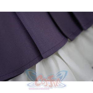 Homura Akemi cosplay costume purple and white layered skirt detail showing fabric construction