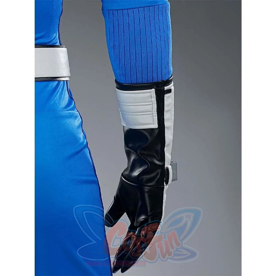 A close-up of the black and white glove of the Reed Richards cosplay costume, showing the texture and design.