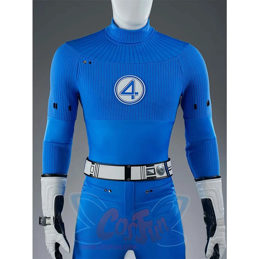 A close-up of the upper body of the Reed Richards cosplay costume, focusing on the 