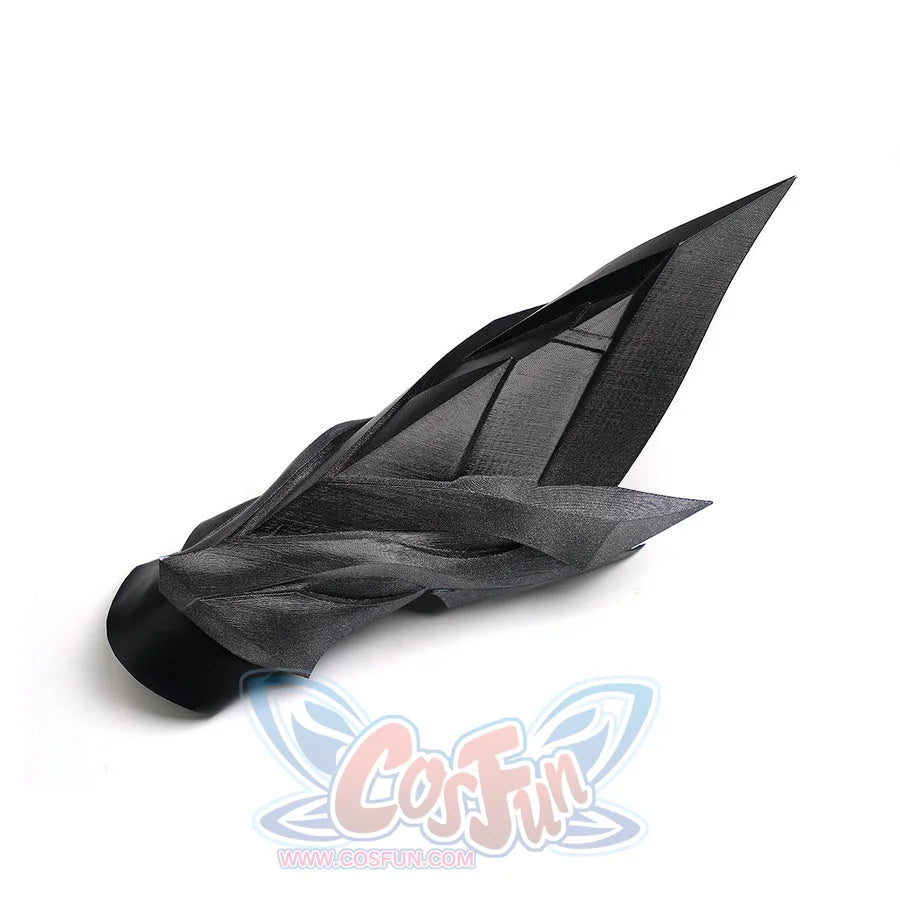 Rerir cosplay single black vambrace gauntlet with spiky angular winged design from the back