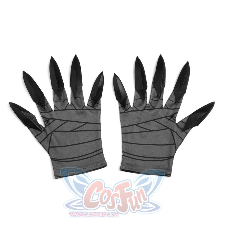 Rerir cosplay grey gloves with black sharp claw fingertips and diagonal wrap strap details