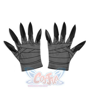 Rerir cosplay grey gloves with black sharp claw fingertips and diagonal wrap strap details