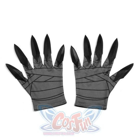 Rerir cosplay grey gloves with black sharp claw fingertips and diagonal wrap strap details