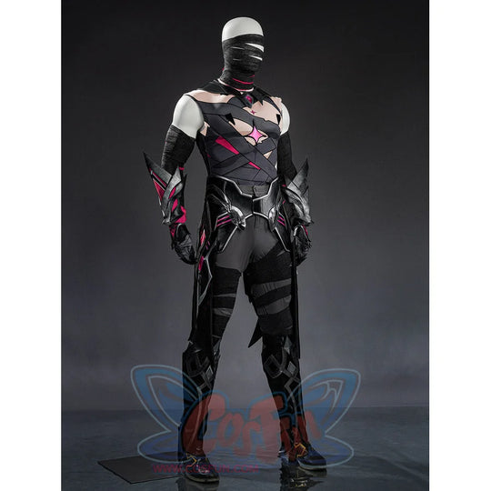 Rerir cosplay inner bodysuit angled view showing black outfit with pink accents and armor details
