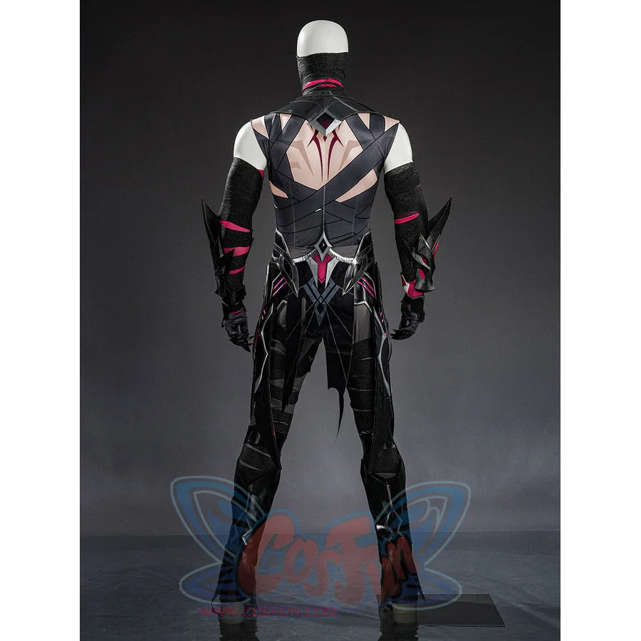 Rerir cosplay inner bodysuit back view showing dark cross-strap design with pink accents