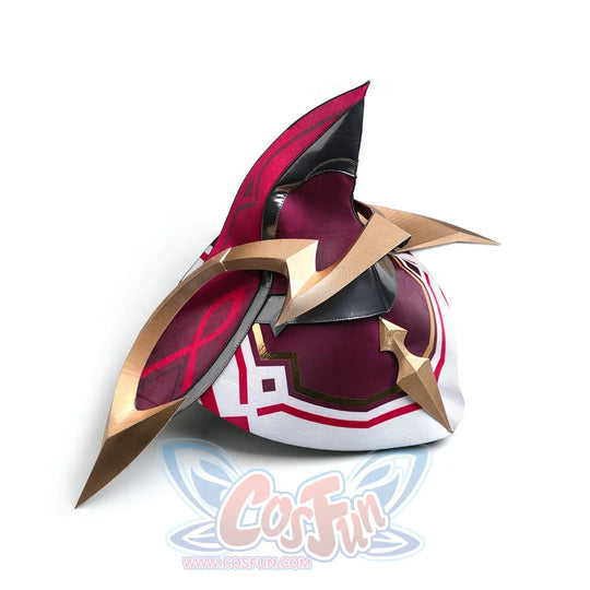 Rerir cosplay costume red and gold single shoulder pauldron closeup with dark spiky crest detail
