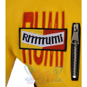 Rumi cosplay costume, a patch with the text “Rmmrum” on the right side of the coat.