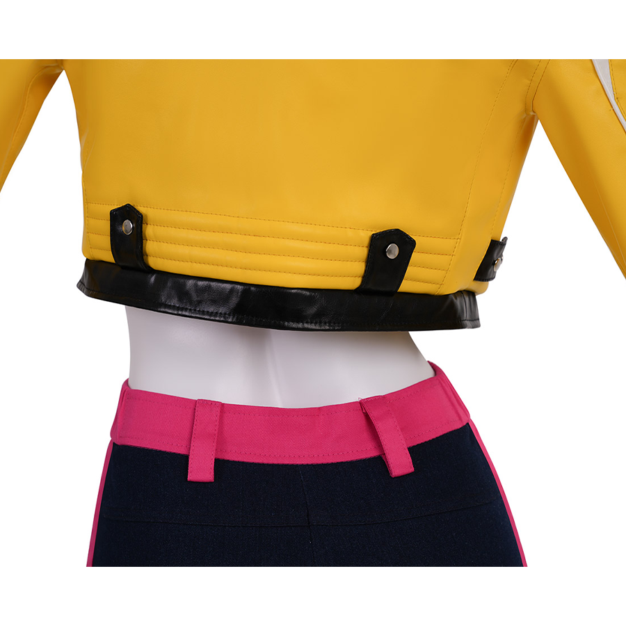 Rumi cosplay costume, black PU leather hem, adding a bold and edgy touch.