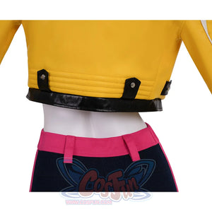 Rumi cosplay costume, black PU leather hem, adding a bold and edgy touch.