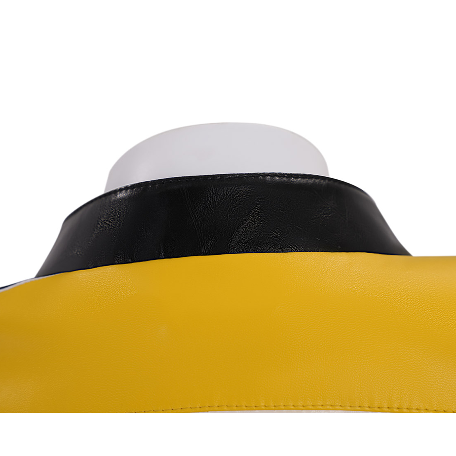 Rumi cosplay costume, stand-up black PU leather collar, back view.