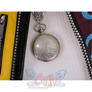Rumi cosplay costume, silver metallic necklace with embossed design.