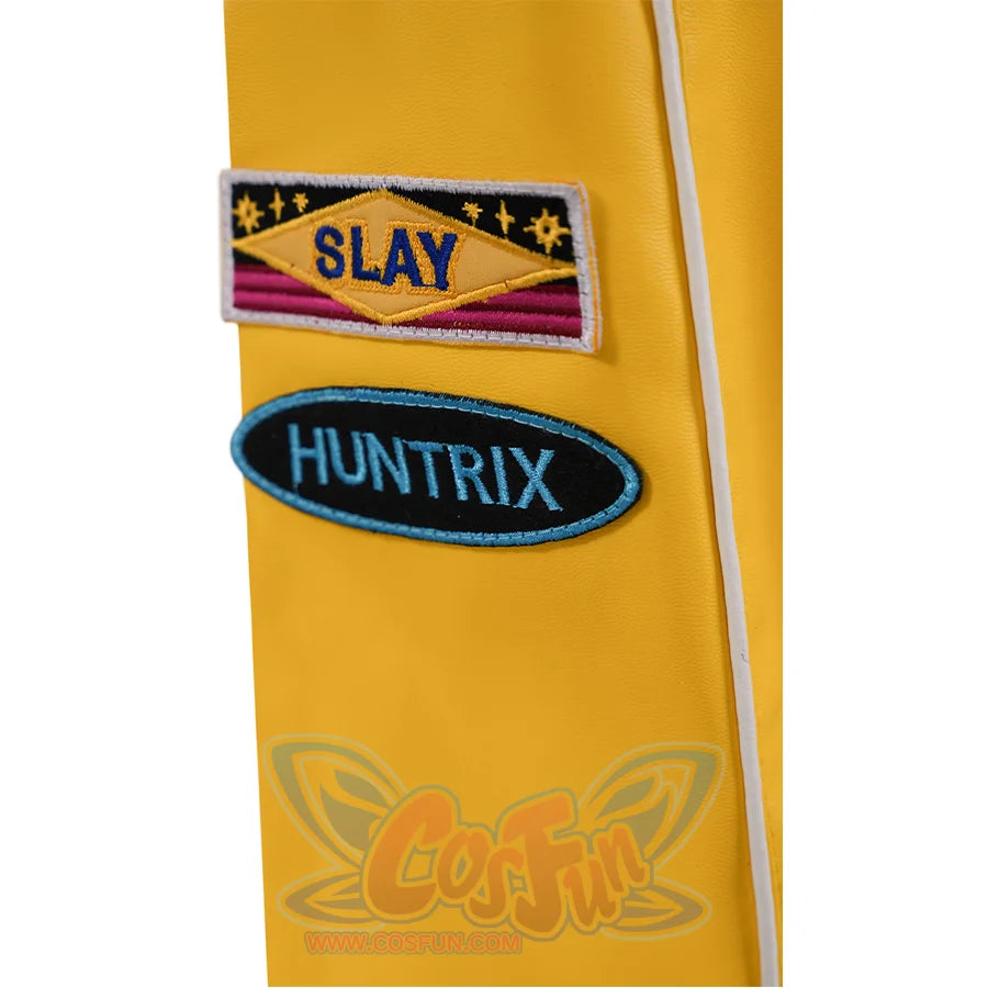 Rumi cosplay costume, two patches with the text “SLAY” and "HUNTRIX" on the right sleeve.