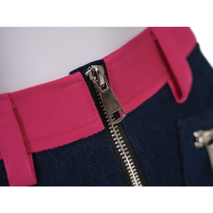 Rumi cosplay costume, rose red waist, they have front zipper decorations on the shorts.