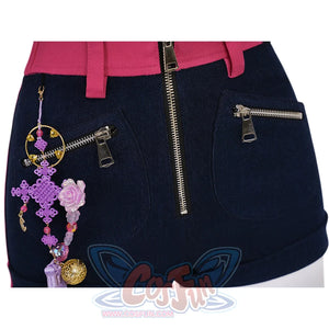 Rumi cosplay costume, rose red waist, they have front zipper and two pockets zipper on the shorts.