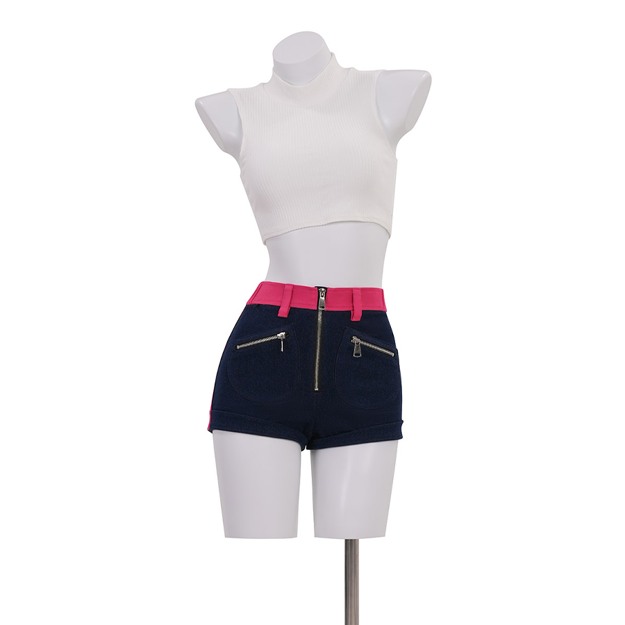 Rumi cosplay costume, white ribbed crop top with high neckline and sleeveless design.