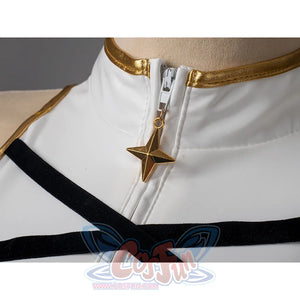 The top is white with a golden star zipper head. 