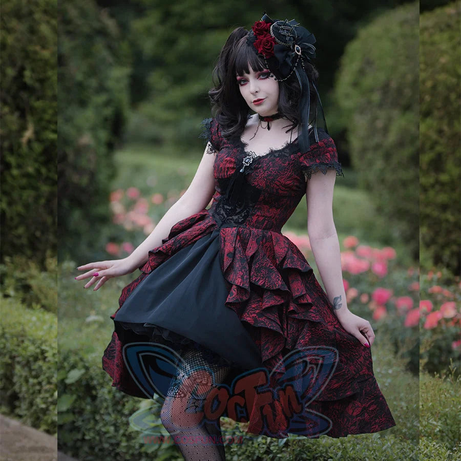 gothic lace dress Gothic Off Shoulder Wave Dress Summer S22012, S / Dress