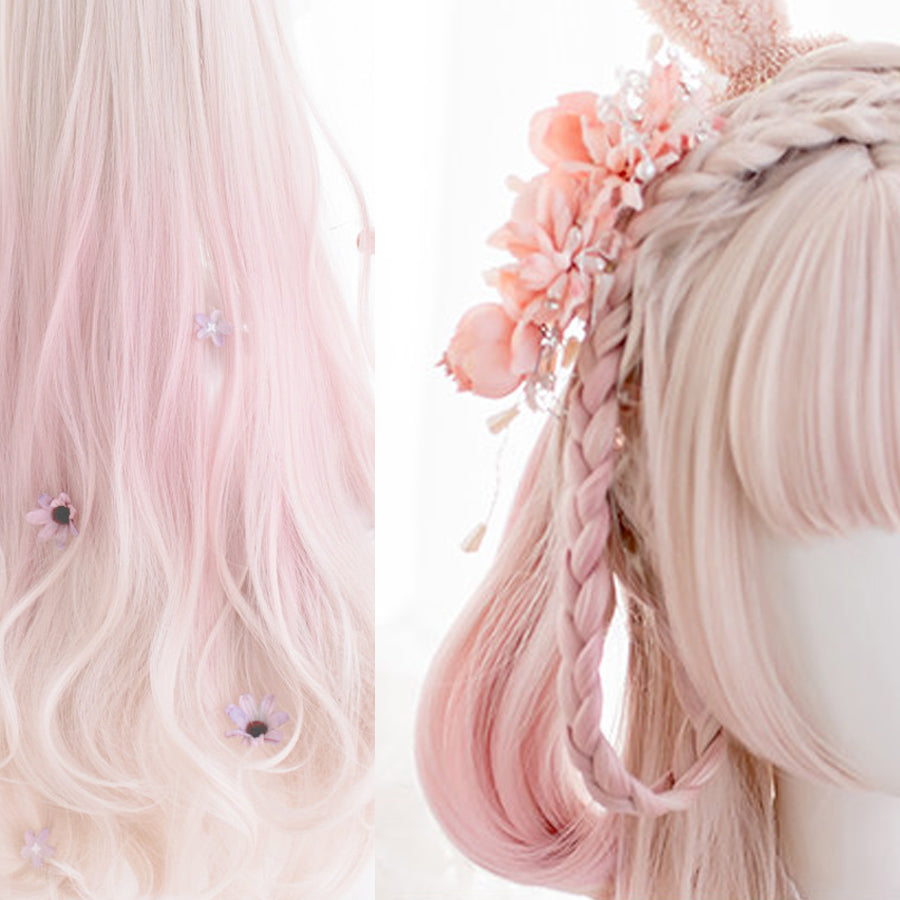 Pink ombre curly Lolita wig on mannequin — high temperature fiber, one size fits most