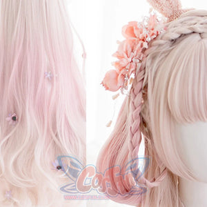 Pink ombre curly Lolita wig on mannequin — high temperature fiber, one size fits most