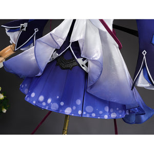 Seele cosplay blue gradient skirt with white bubble pattern hem and layered inner skirt detail