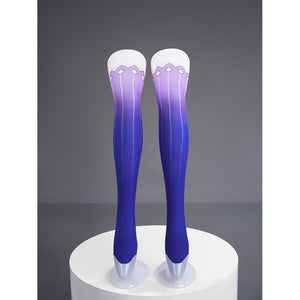 Seele cosplay blue to purple gradient stockings with white lace top and purple diamond trim