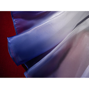 Seele cosplay blue shiny fabric and white sheer material texture close-up detail
