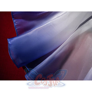 Seele cosplay blue shiny fabric and white sheer material texture close-up detail