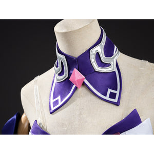 Seele cosplay purple collar neckpiece with silver trim and pink gemstone crystal accent detail