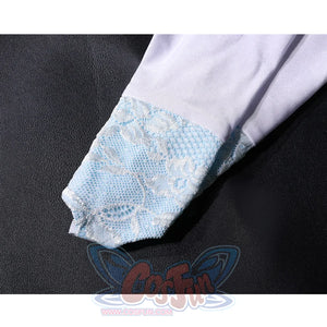Shounen Jeanne cosplay costume opera glove wrist detail with intricate blue lace pattern design