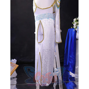 Shounen Jeanne cosplay costume white jacquard pant legs with gold trim and chain accessories detail