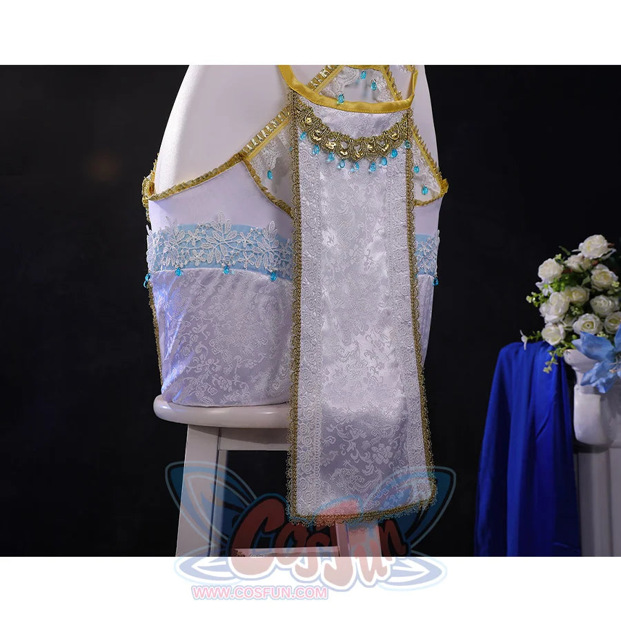 Shounen Jeanne cosplay costume upper pant legs featuring white lace fabric with gold trim details