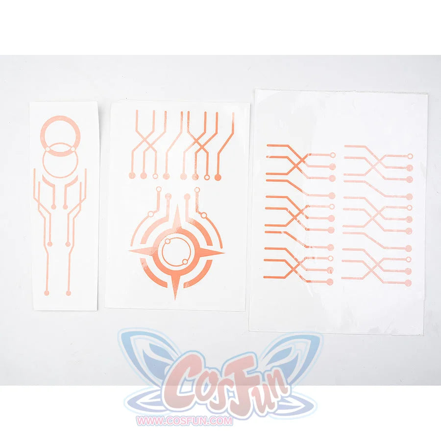 Sigrika cosplay outfit orange geometric pattern temporary body art stickers and tattoos.