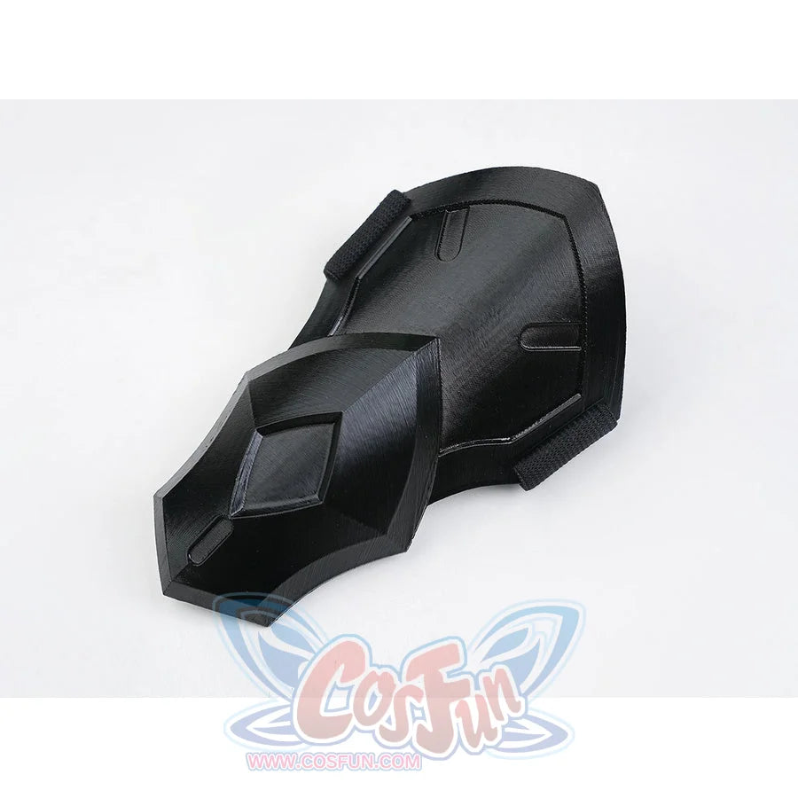 Silver Wolf cosplay black matte geometric wrist armor prop with angular faceted panels and velcro strap