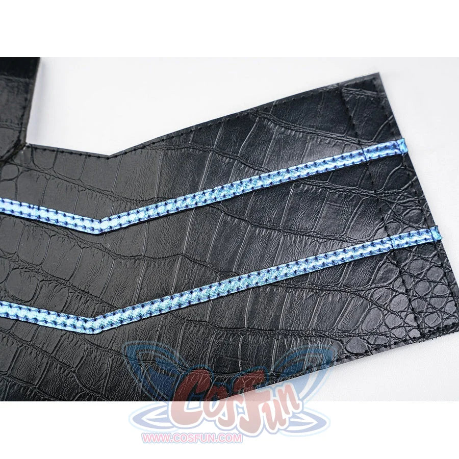 Silver Wolf cosplay black crocodile-texture leather accessory with two parallel blue crystal rhinestone lines