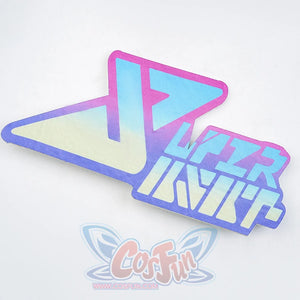 Silver Wolf cosplay holographic embroidered jacket patch with pink-blue-yellow gradient stylized logo
