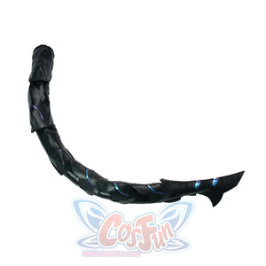 Silver Wolf cosplay black wolf tail prop with segmented scale texture and blue iridescent highlights