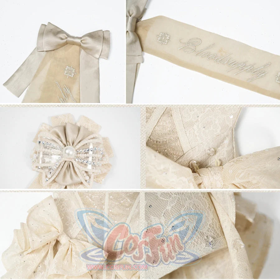 Crystal Fishbone Corset details showcasing embroidered ribbon sash bow brooch and intricate lace work