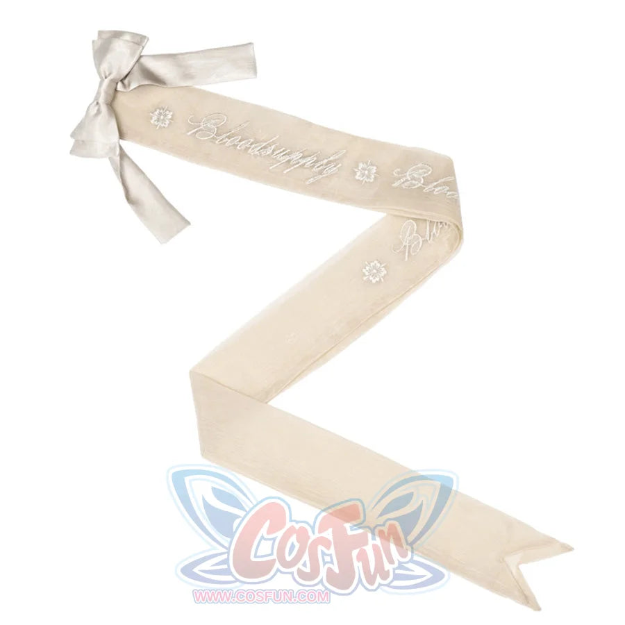 Embroidered sash ribbon accessory with crystal motifs for crystal fishbone corset outfit