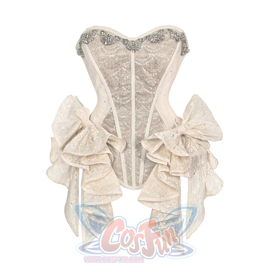 Crystal Fishbone Corset back view showcasing rhinestone trim lace-up closure and side bow details