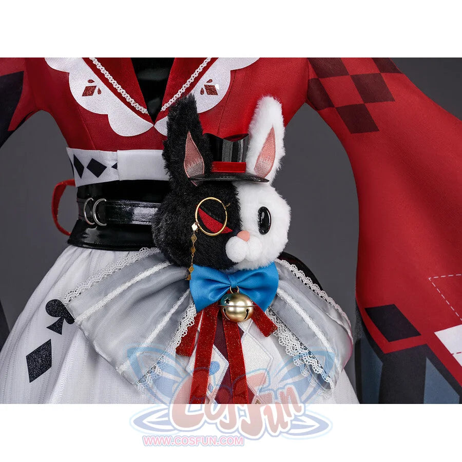 Sparxie cosplay costume black rabbit plush waist accessory with mini top hat, monocle, blue bow, and gold bell