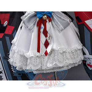 Sparxie cosplay costume white layered lace petticoat skirt with ruffled tiers and red glitter ribbon bow detail