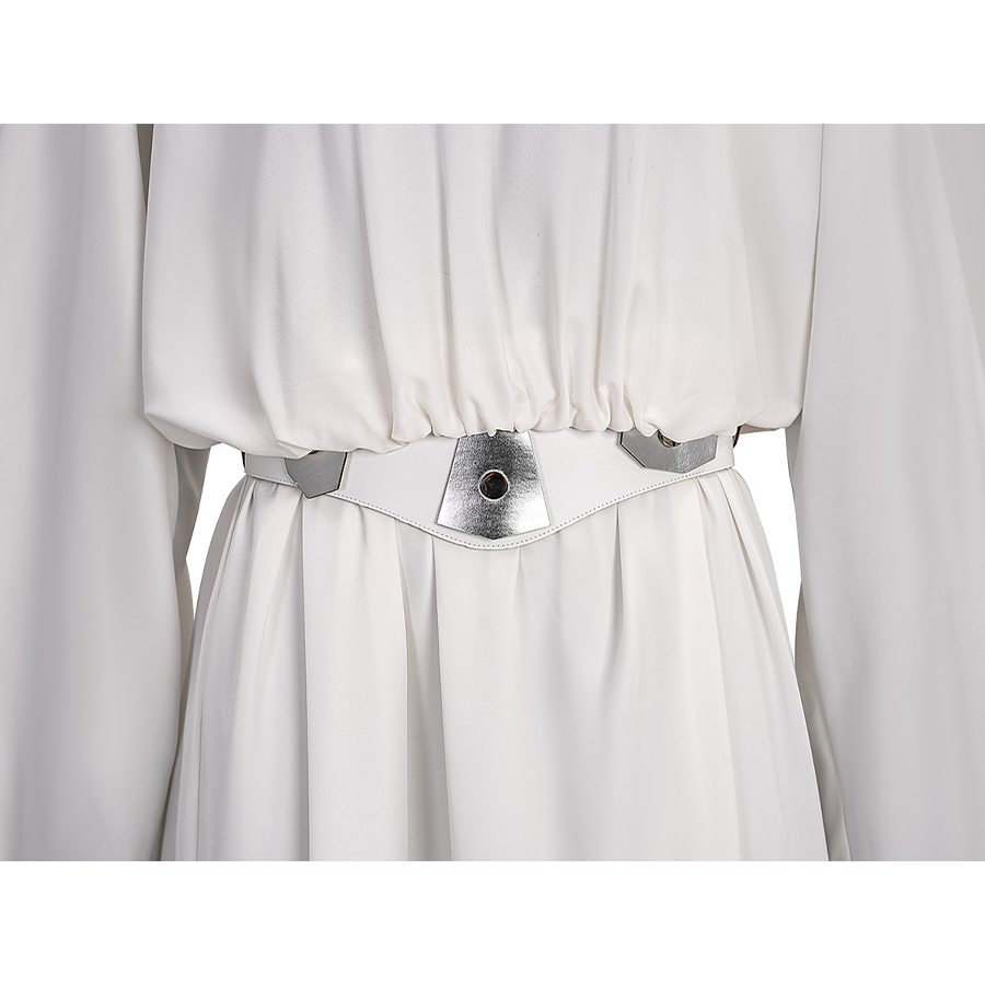 Star Princess Leia Cosplay Costume, White PU leather belt with sliver decorations.