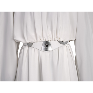Star Princess Leia Cosplay Costume, White PU leather belt with sliver decorations.