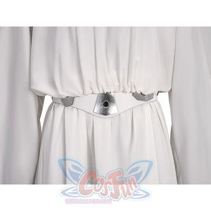 Star Princess Leia Cosplay Costume, White PU leather belt with sliver decorations.