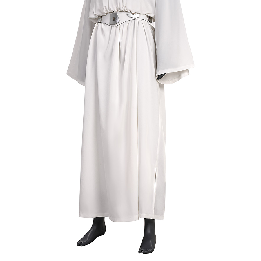 Star Princess Leia Cosplay Costume, the robe has slits on both sides of the hem, right side view.
