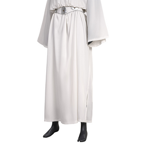 Star Princess Leia Cosplay Costume, the robe has slits on both sides of the hem, right side view.
