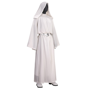 Star Princess Leia Cosplay Costume, the robe has slits on both sides of the hem, right side view.