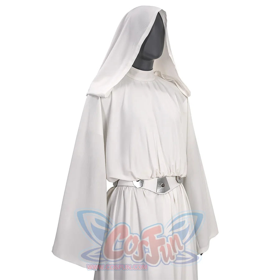 Star Princess Leia Cosplay Robe, the hood hangs down to the shoulders.
