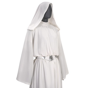 Star Princess Leia Cosplay Robe, the hood hangs down to the shoulders.