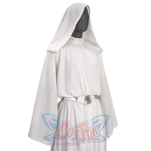 Star Princess Leia Cosplay Robe, the hood hangs down to the shoulders.